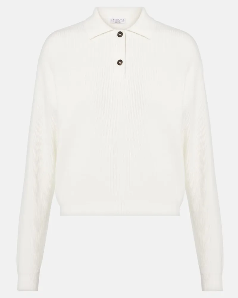 Brunello Cucinelli Polopullover aus Rippstrick Weiß