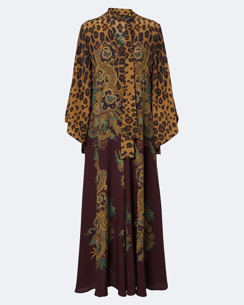 Etro Maxikleid aus Seide Braun