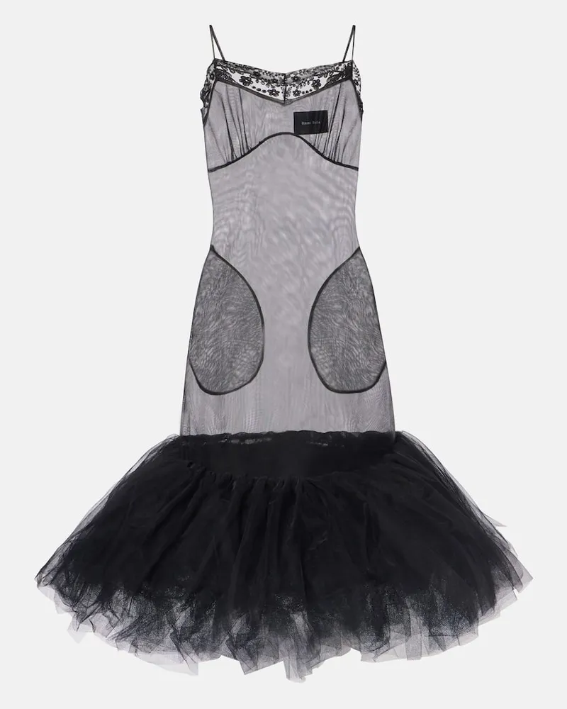 Simone Rocha Slipdress mit Tüll Schwarz