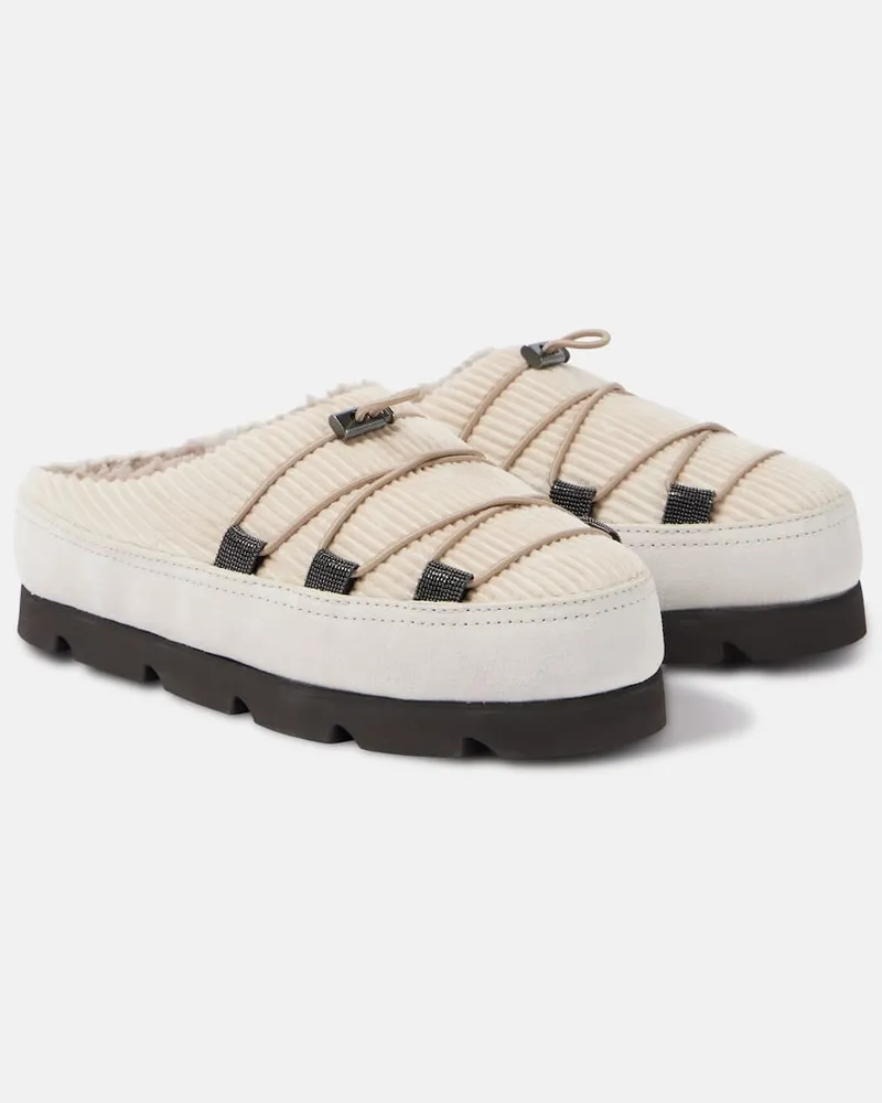 Brunello Cucinelli Slippers Chunky mit Shearling Weiß