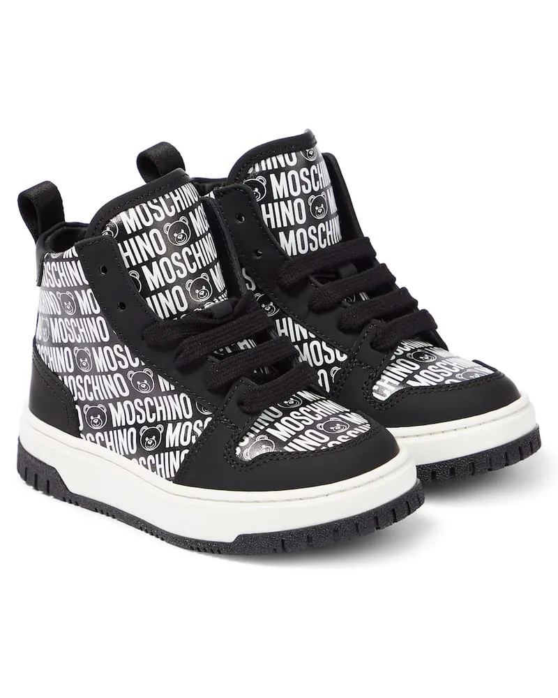 Moschino High-Top Sneakers aus Leder Schwarz