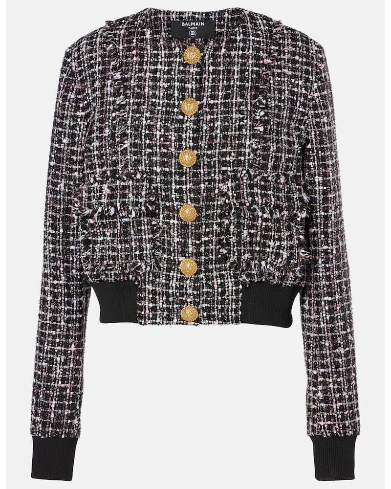 Balmain Bomberjacke aus Tweed Schwarz