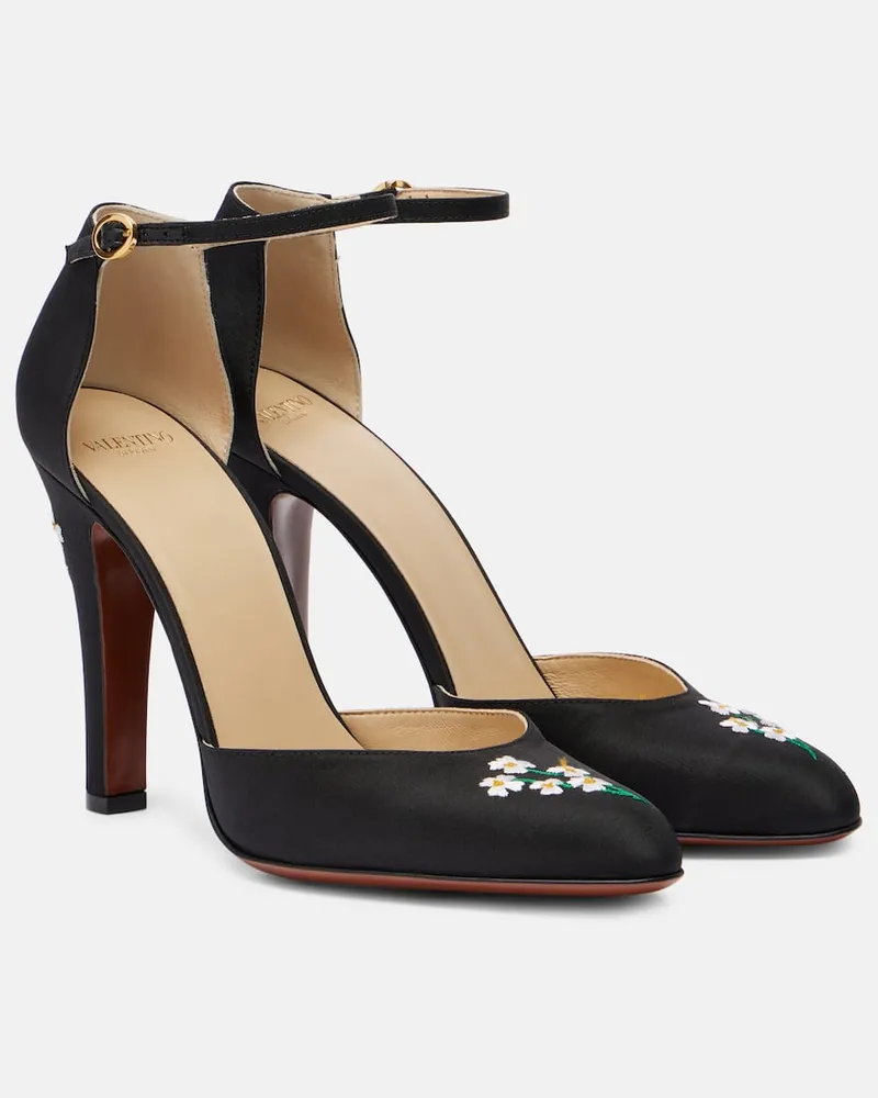 Valentino Garavani Bestickte Pumps Hi Dolly 105 aus Satin Schwarz