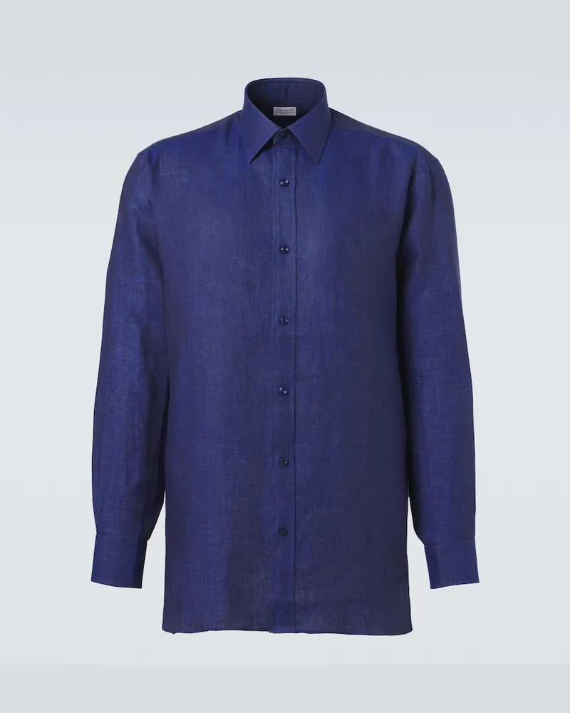 Charvet Hemd aus Leinen Blau