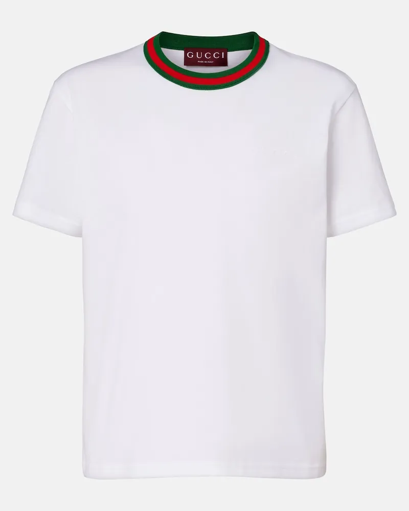 Gucci T-Shirt Webstripe aus Baumwoll-Jersey Weiß