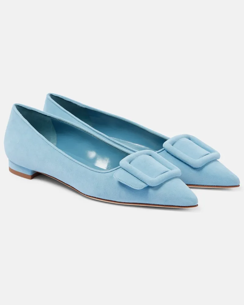 Manolo Blahnik Ballerinas Maysalepumpflat aus Veloursleder Blau