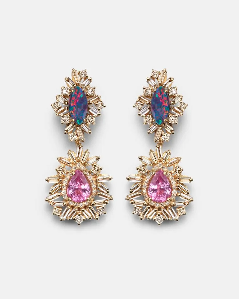 Suzanne Kalan Ohrringe aus 18kt Gelbgold mit Diamanten, Saphiren und Opal Gold