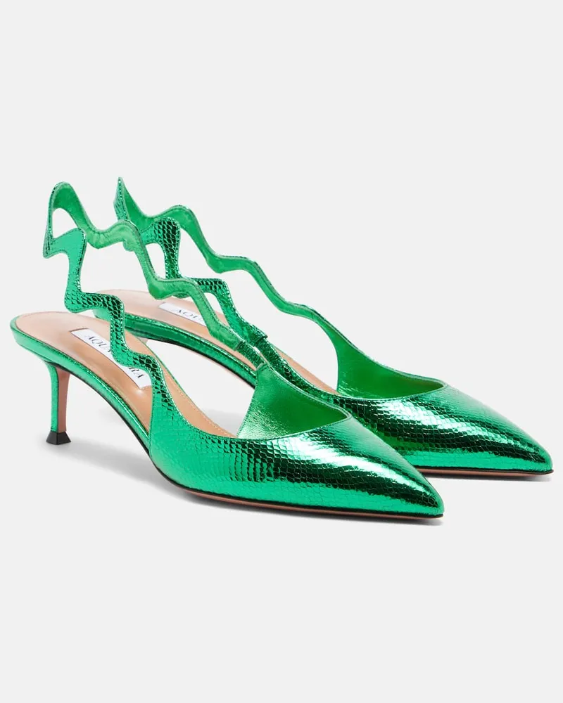 Aquazzura Slingback-Pumps Artiste 50 aus Metallic-Leder Grün