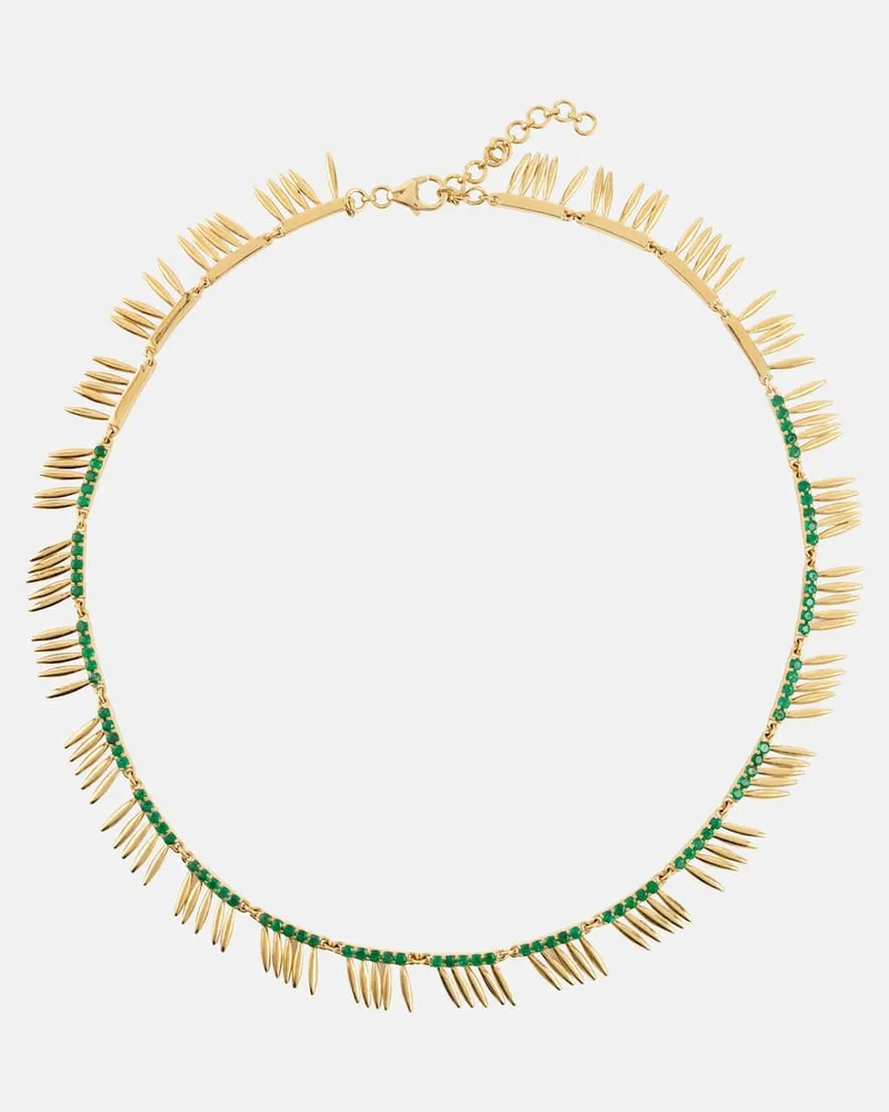 Ileana Makri Halskette Grass Sunny aus 18kt Gelbgold mit Smaragden Grün