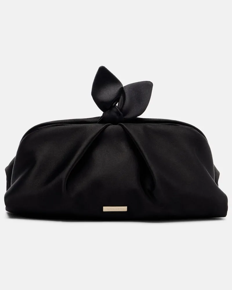 Aquazzura Clutch Bow Tie Small aus Samt Schwarz