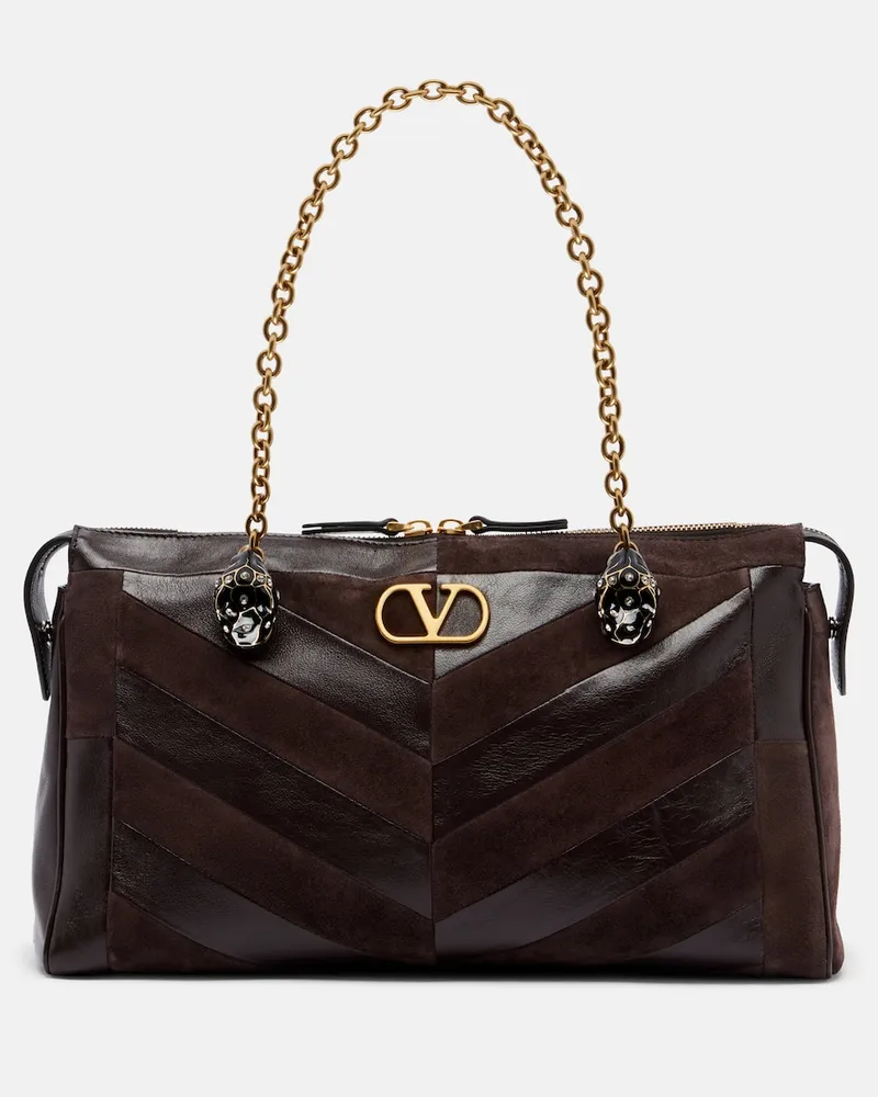 Valentino Garavani Schultertasche Panthea Medium aus Leder Braun