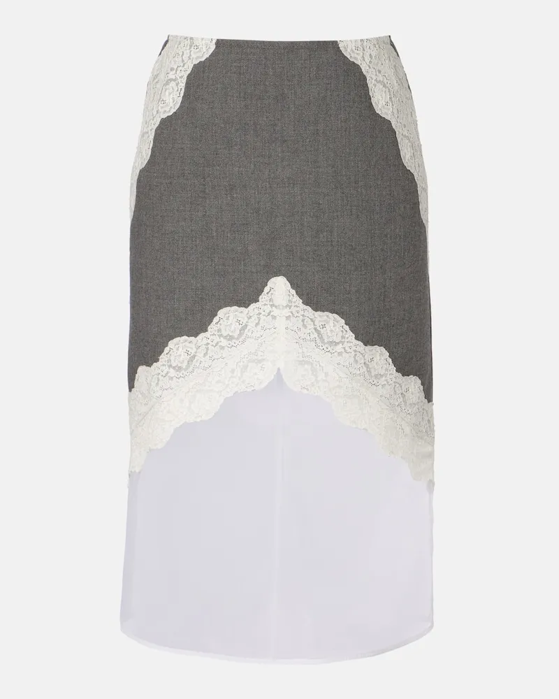 Jil Sander Midirock aus Wolle mit Spitze Grau