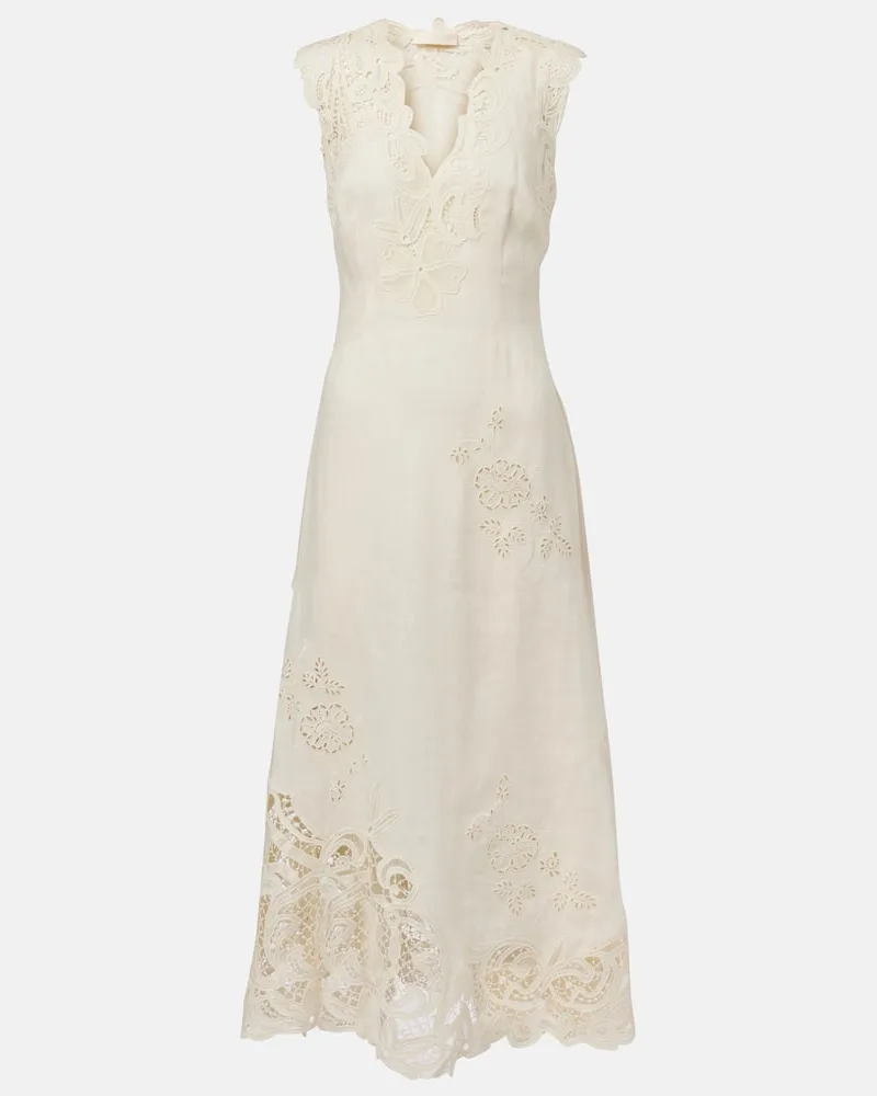 Ulla Johnson Maxikleid Olivette aus Leinen mit Spitze Weiß