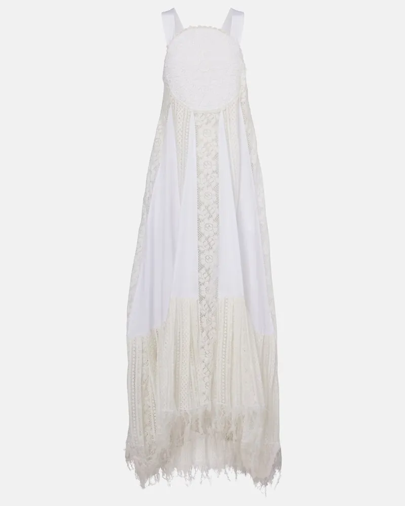 Loewe Maxikleid aus Baumwolle mit Spitze Weiß