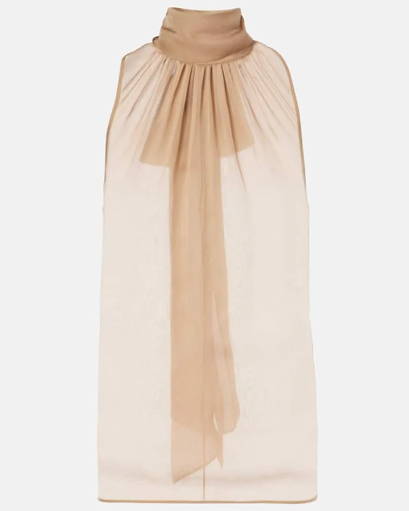 Saint Laurent Top aus Seidenmusselin Beige