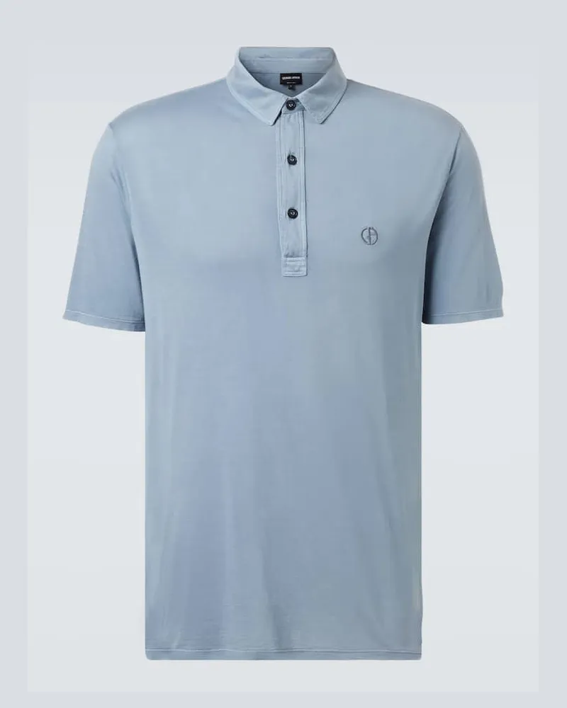 Giorgio Armani Polohemd aus Seide und Baumwolle Blau