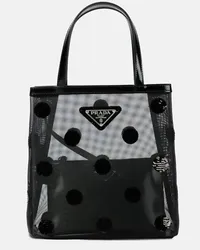 Prada Verzierte Tote Small aus Mesh und Leder Schwarz