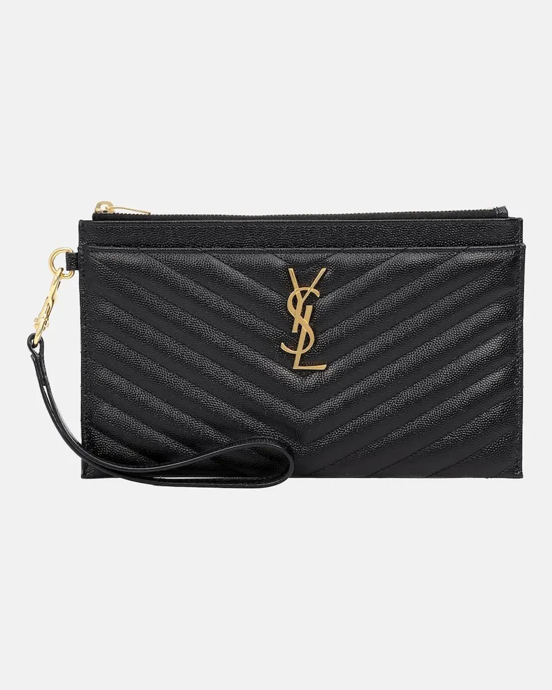 Saint Laurent Clutch Cassandre Large aus Leder Schwarz