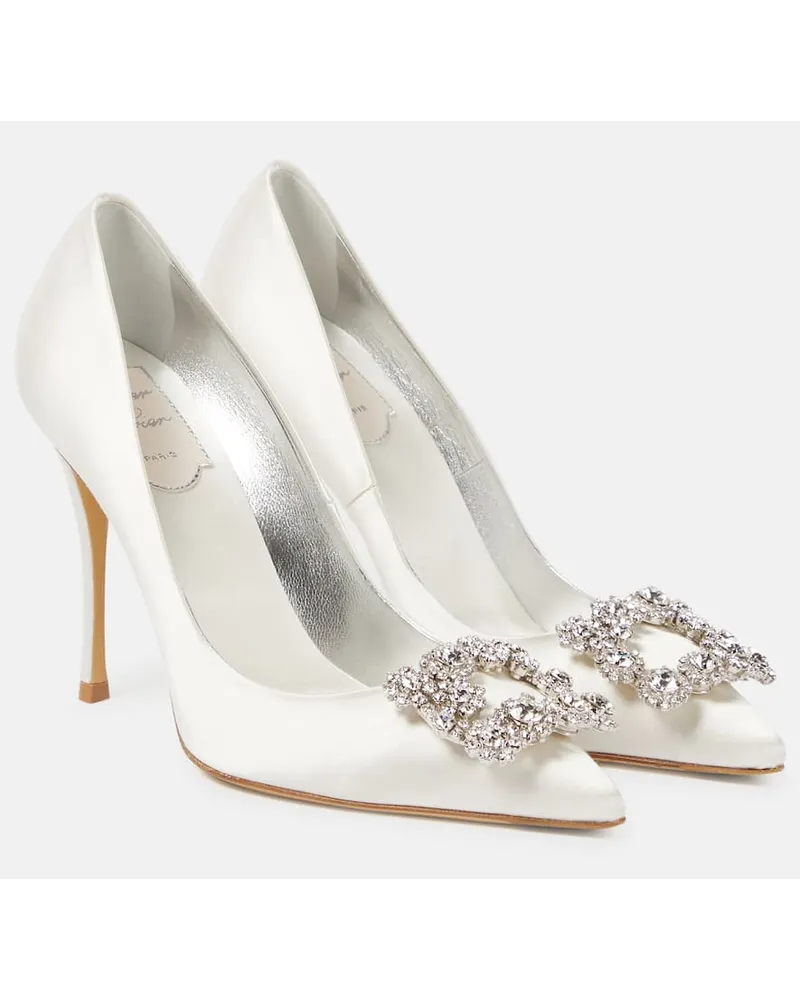 Roger Vivier Verzierte Pumps Flower Strass 100 aus Satin Weiss