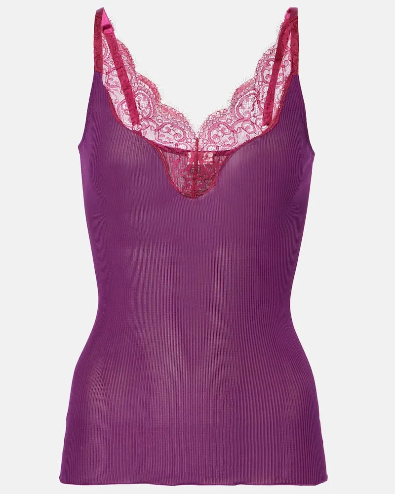 Saint Laurent Top aus Seiden-Jersey mit Spitze Violett