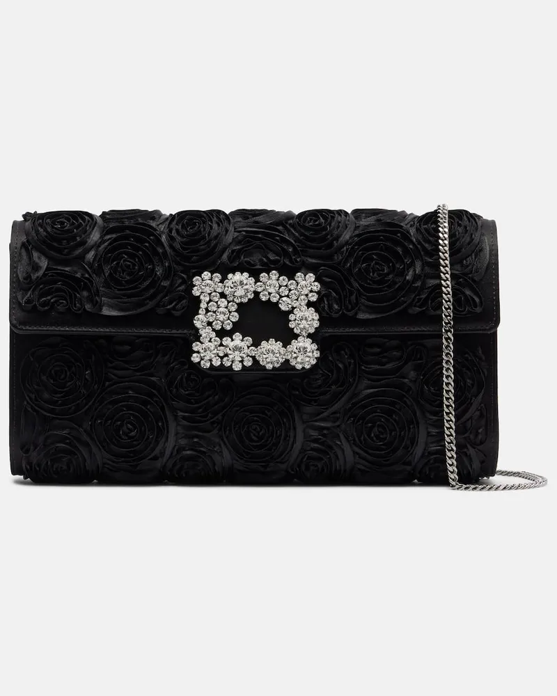 Roger Vivier Clutch aus Satin mit Kristallen Schwarz