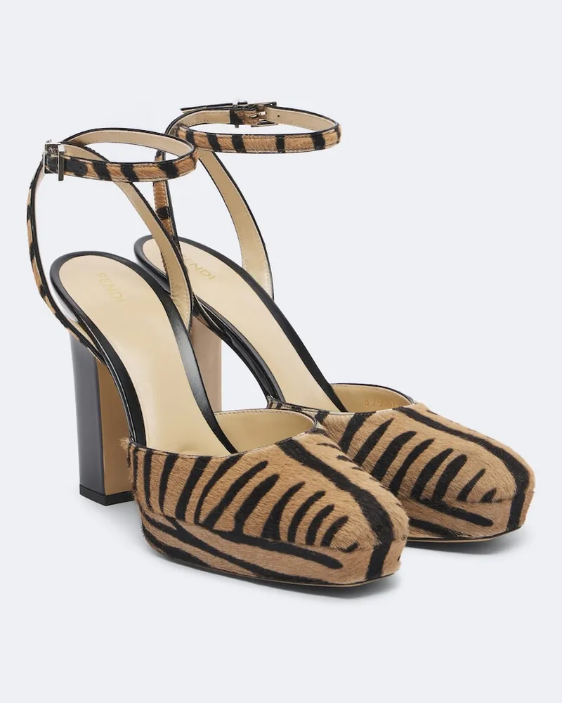 Fendi Bedruckte Plateau-Pumps aus Leder Braun