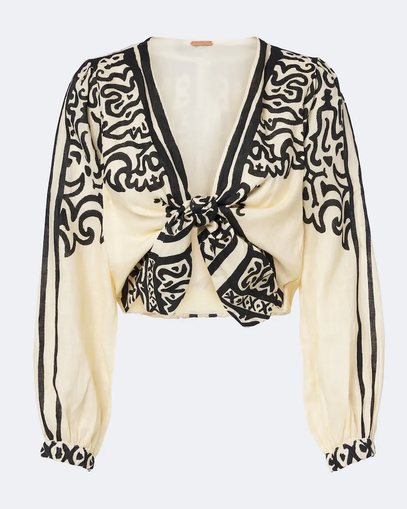 Johanna Ortiz Bedrucktes Top Gentle Burn aus Leinen Multicolor