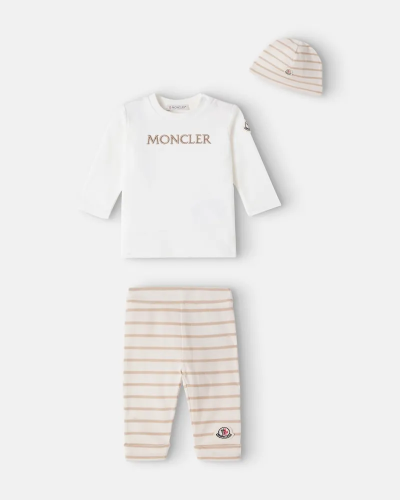 Moncler Baby Set aus Top, Hose und Mütze Weiß
