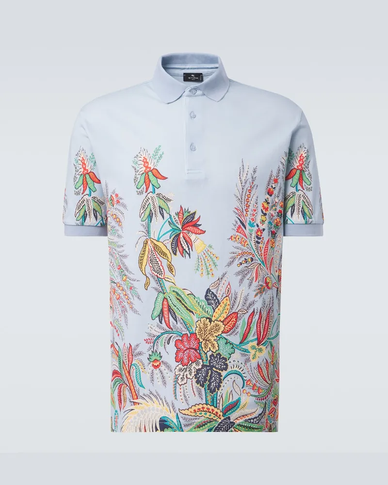 Etro Bedrucktes Polohemd aus Baumwoll-Piqué Blau