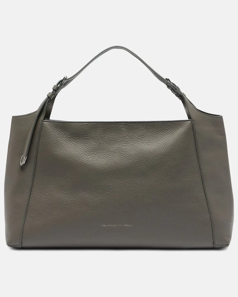 Brunello Cucinelli Schultertasche Medium aus Leder Grau