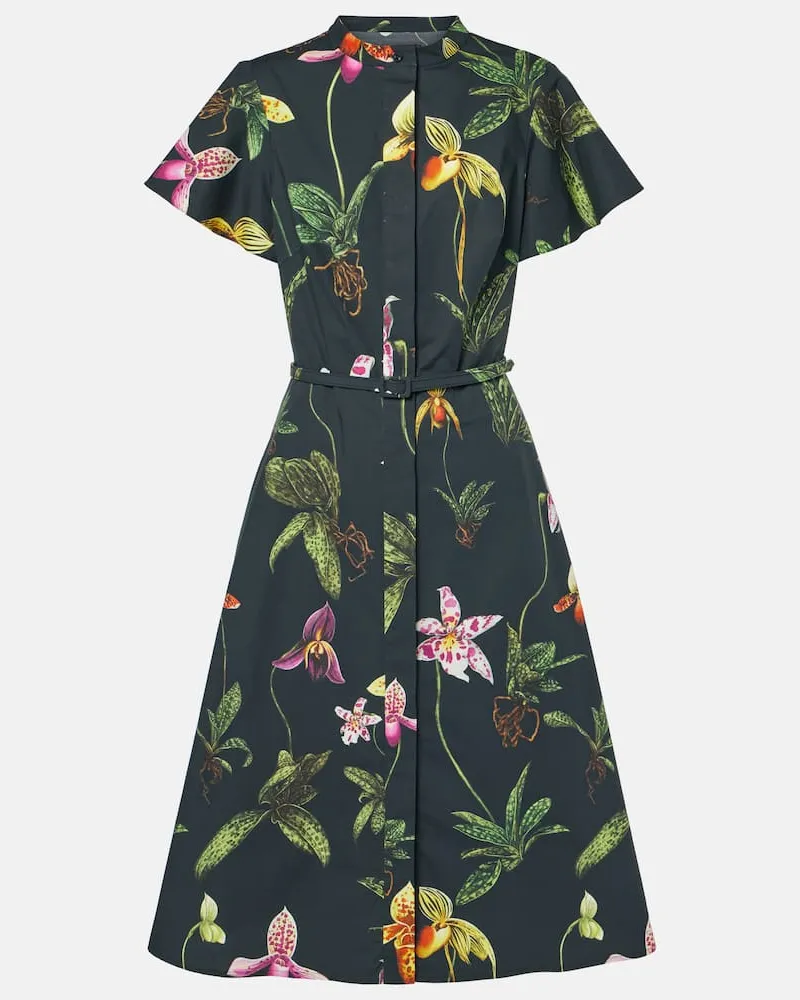 Oscar de la Renta Midikleid aus einem Baumwollgemisch Blau