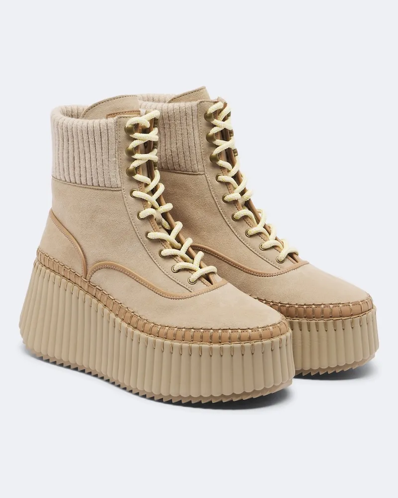 Chloé Chloé Schnürstiefel Nama aus Veloursleder Weiß