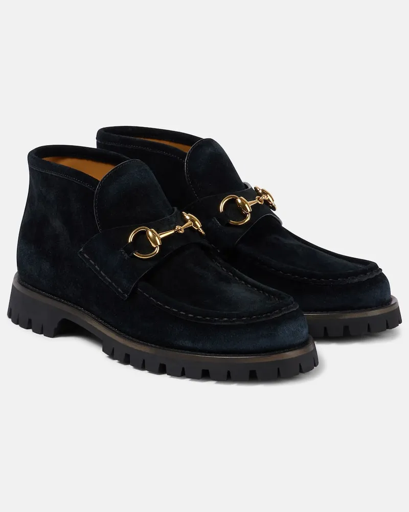 Gucci Ankle Boots Horsebit aus Veloursleder Schwarz