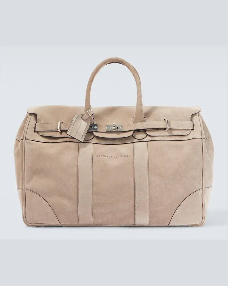Brunello Cucinelli Weekender aus Veloursleder Weiß