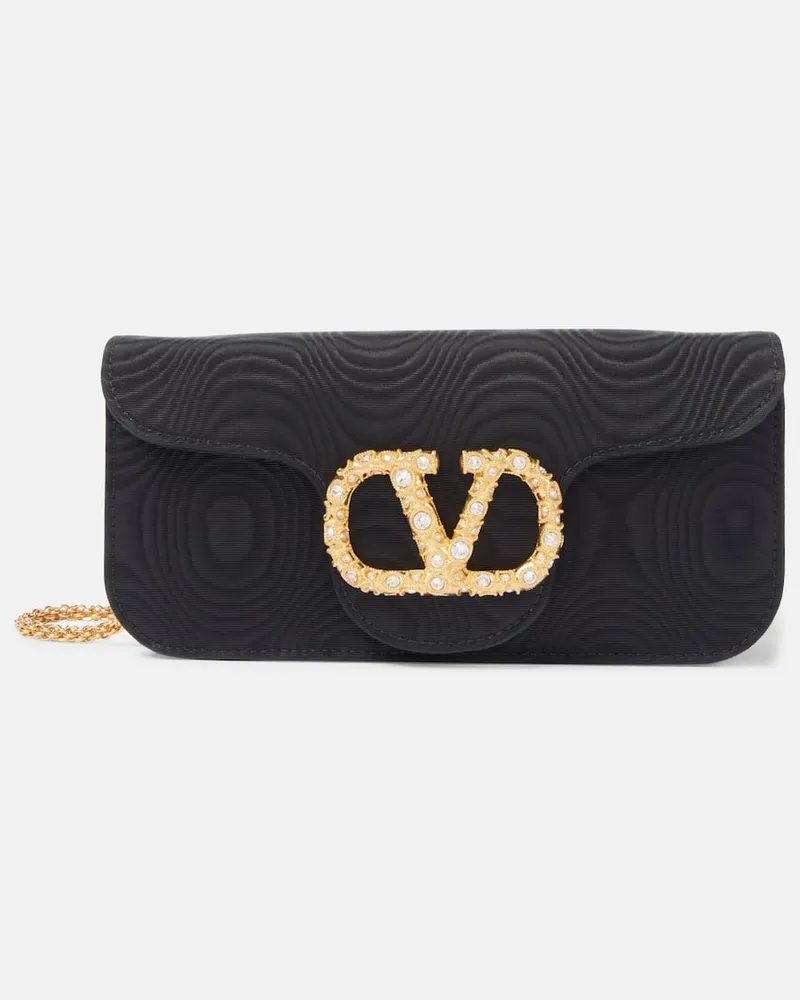 Valentino Garavani Clutch Locò Mini aus Moiré mit Kristallen Schwarz