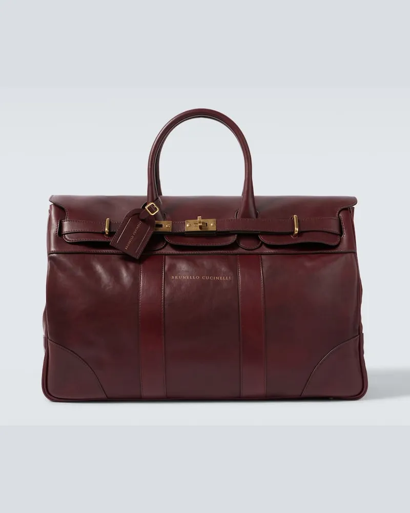 Brunello Cucinelli Weekender aus Leder Burgunderrot
