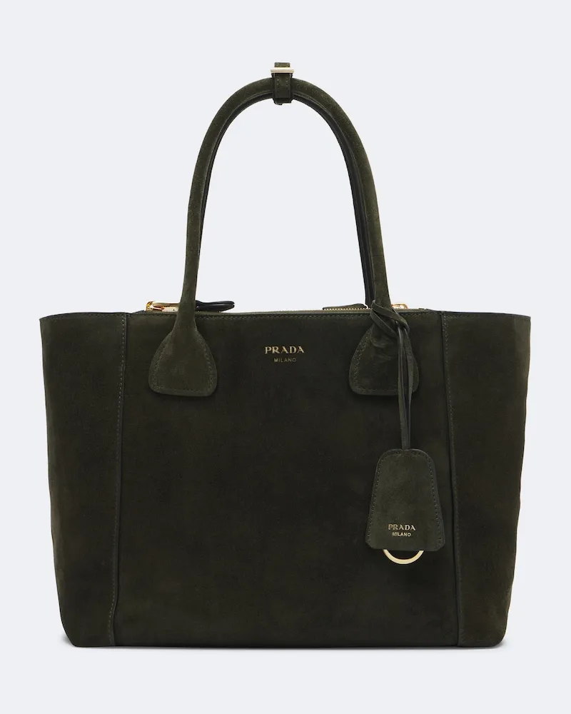 Prada Tote Bag Prada Nova Large aus Veloursleder Grün