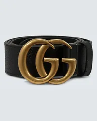 Gucci Guertel Double G aus Leder Schwarz