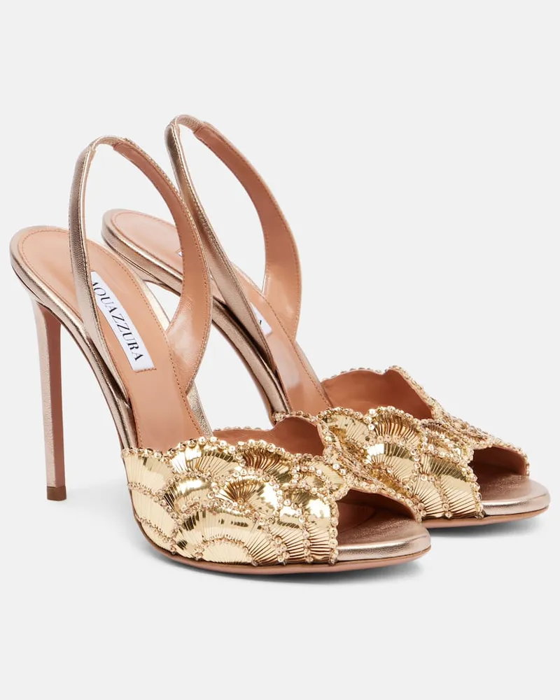 Aquazzura Slingback-Sandalen Ce Soir 105 aus Metallic-Leder Gold