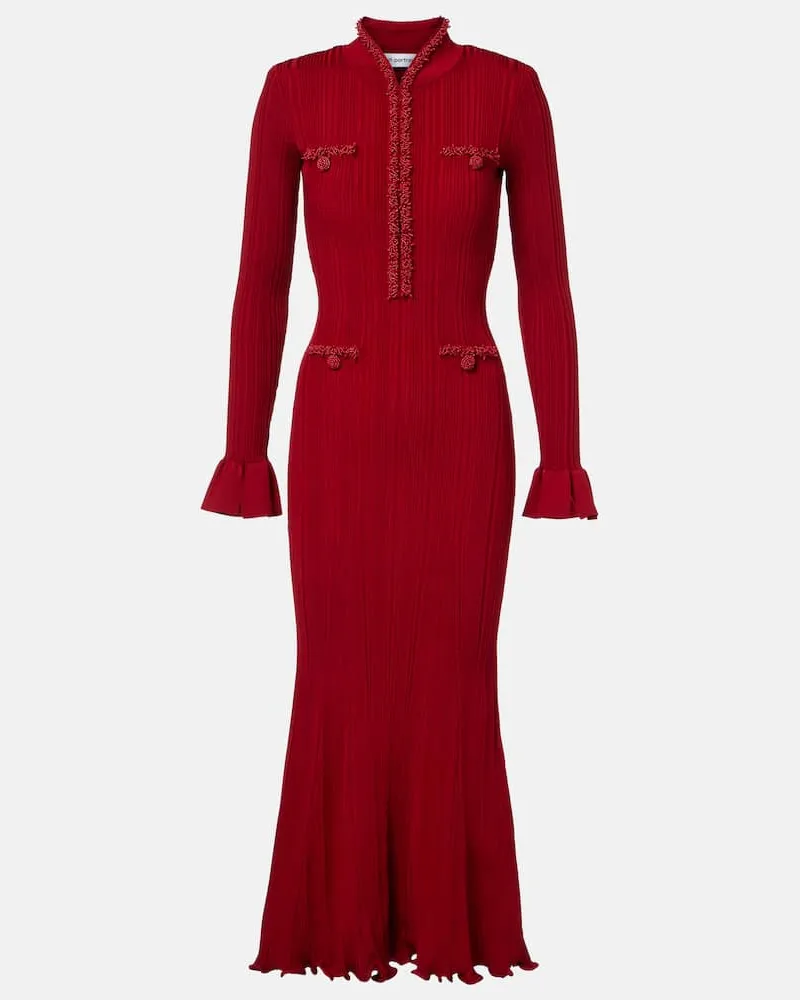 Self-Portrait Verziertes Midikleid aus Rippstrick Rot
