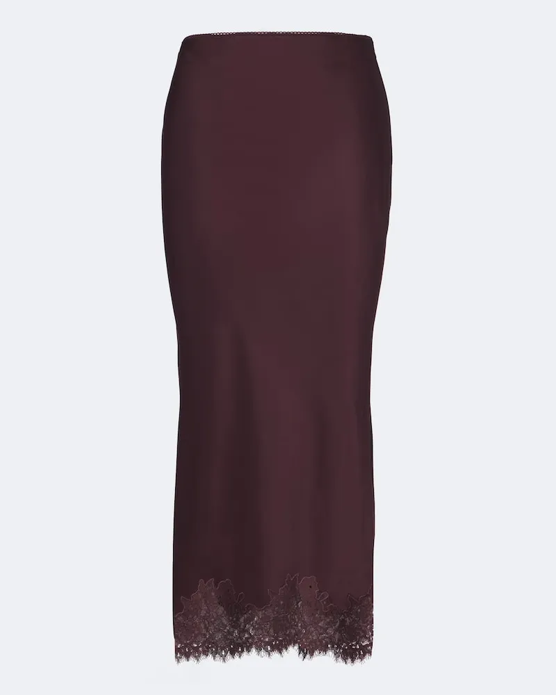 RIXO Midirock Matilde aus Satin mit Spitze Burgunderrot