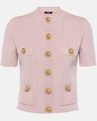 Balmain Top aus Rippstrick Pink