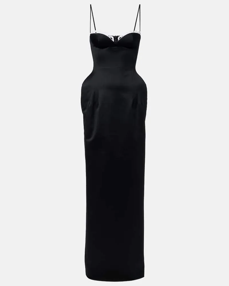 Magda Butrym Robe aus Satin mit Häkelstrick Schwarz
