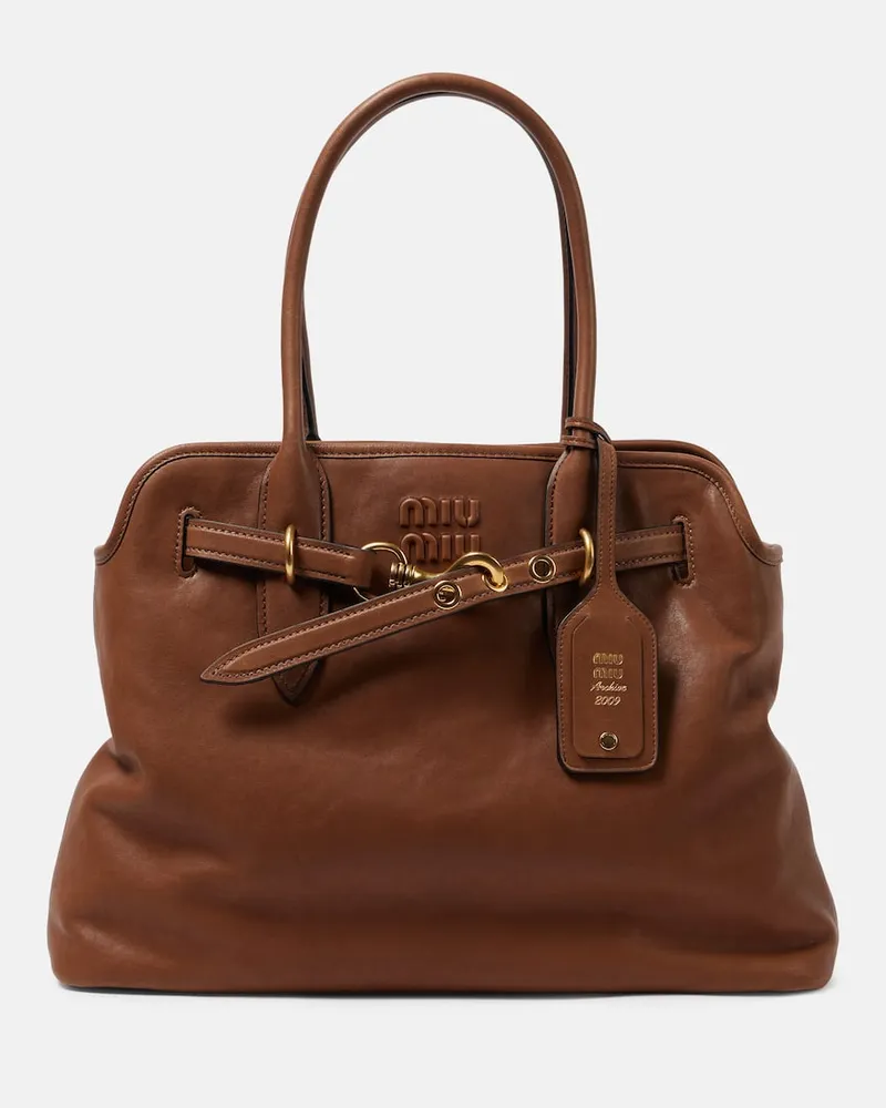 Miu Miu Tote Bag Aventure Medium aus Leder Braun