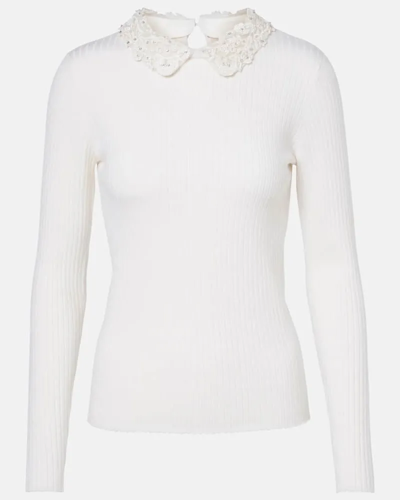 Carolina Herrera New York Verziertes Top aus Rippstrick Weiß