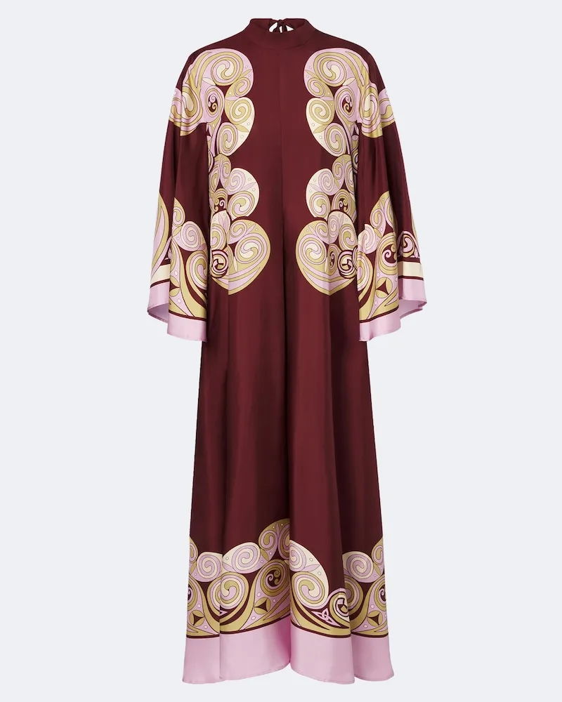 La DoubleJ Maxikleid Kells Swirl aus Seidensatin Multicolor