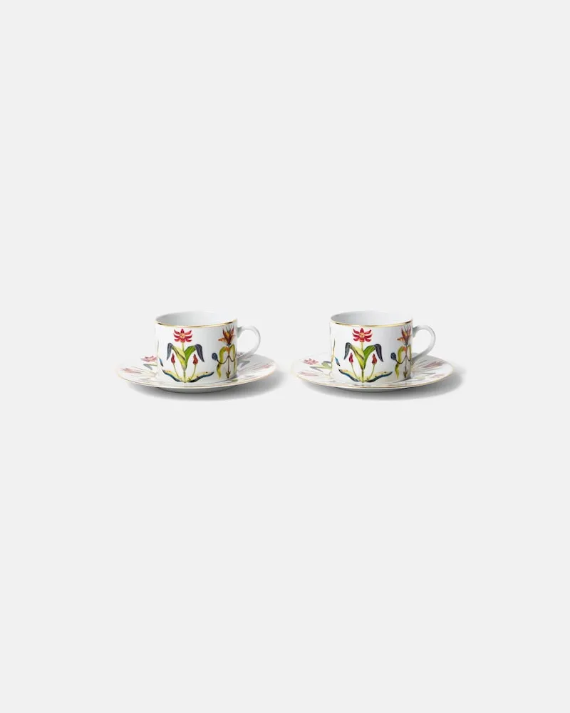 L’OBJET Set Grand Tour aus zwei Teetassen und Untertassen Multicolor