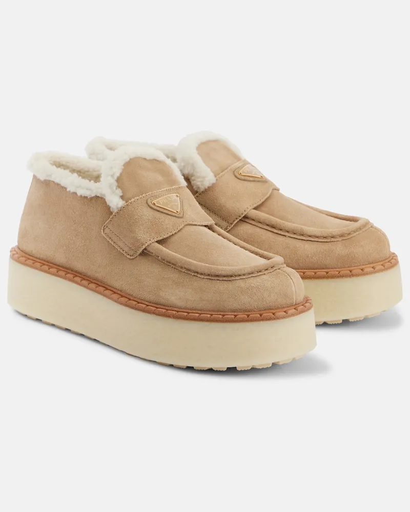 Prada Plateau-Loafers Evolve aus Veloursleder Beige