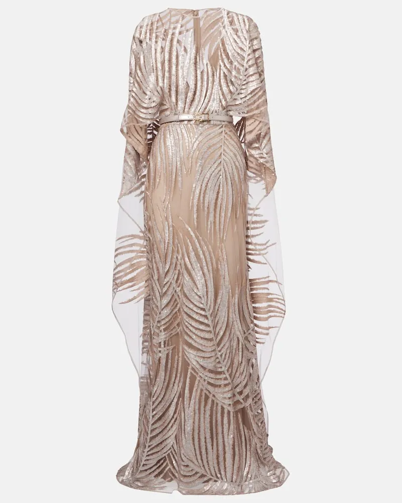 Elie Saab Robe mit Tüll und Pailletten Braun