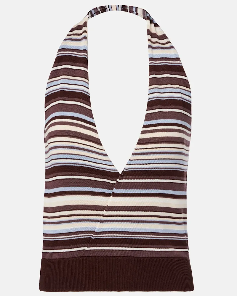 Aya Muse Gestreiftes Neckholder-Top aus Strick Braun